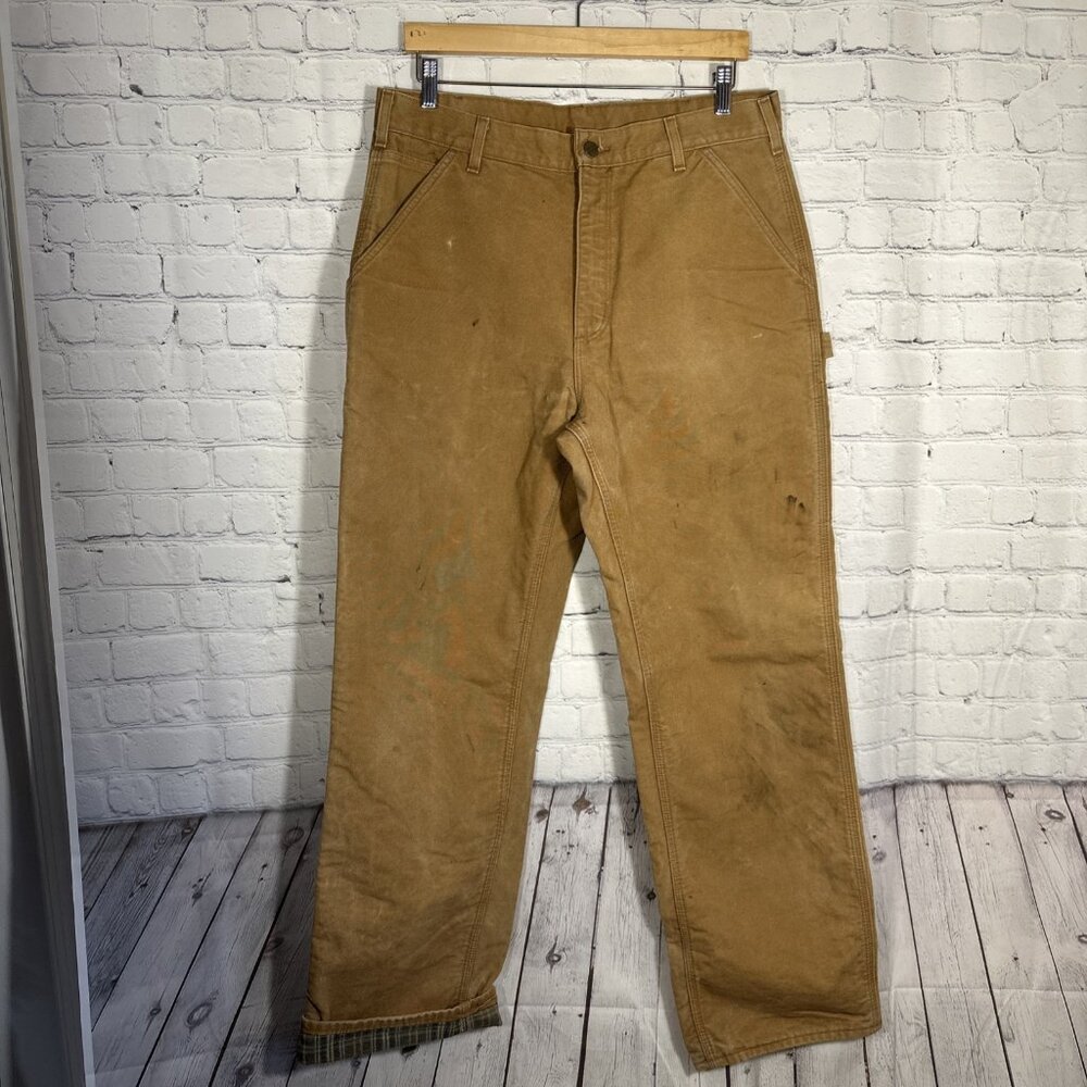 Carhartt B111BRN Pants Mens 34x32 Brown‎ Flannel Lined Original Dungaree Fit USA